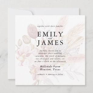 Rustic Neutral Beige Boho Floral Wedding Invitation