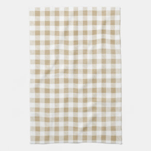 Rustic Neutral Beige Gingham Buffalo Plaid Tea Towel