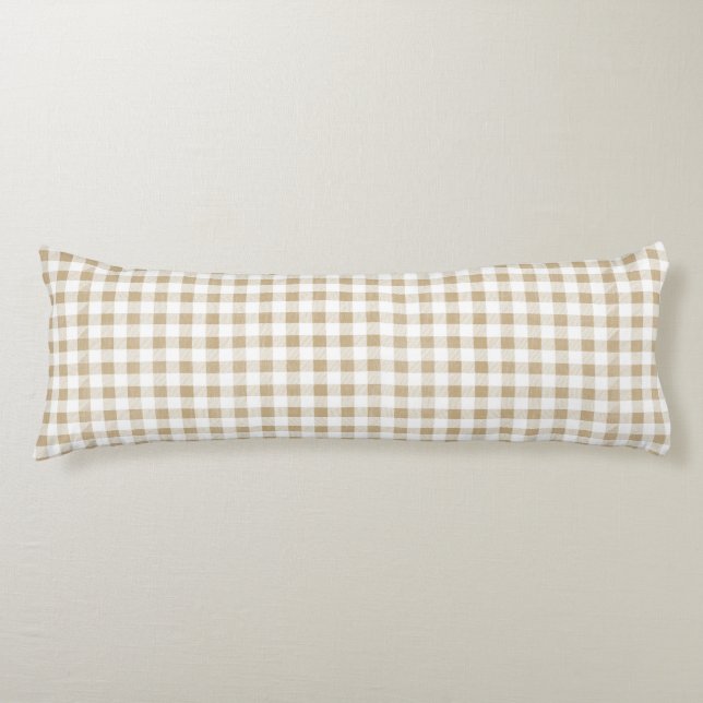 Rustic Neutral Beige Gingham Plaid  Body Cushion (Front)