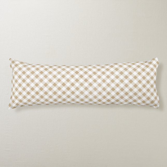 Rustic Neutral Beige Gingham Plaid Body Cushion (Front)