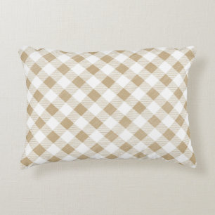 Rustic Neutral Beige Gingham Plaid  Decorative Cushion