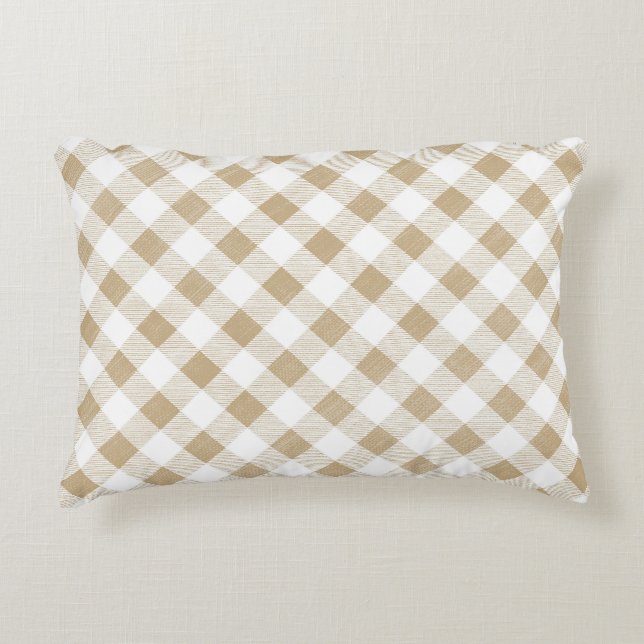 Rustic Neutral Beige Gingham Plaid  Decorative Cushion (Front)