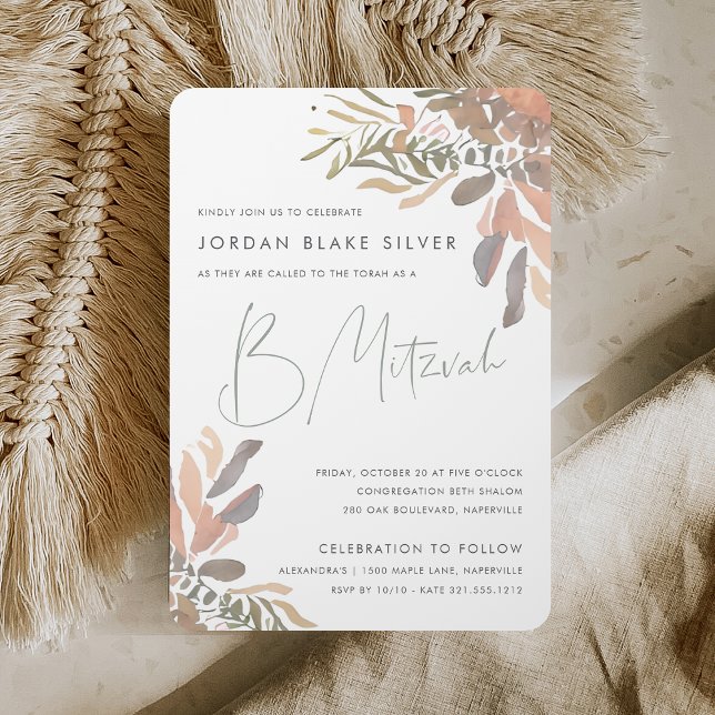 Rustic Neutral Boho Floral B Mitzvah Invitation (Creator Uploaded)