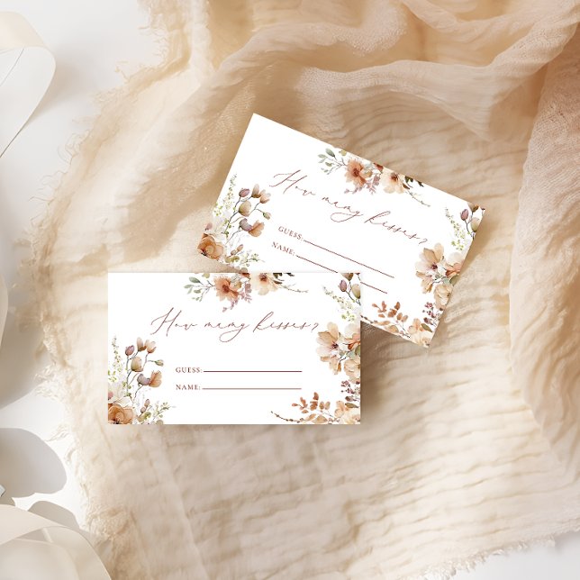 Rustic Neutral Boho Floral How Many Kisses Game Enclosure Card (Creator Uploaded)