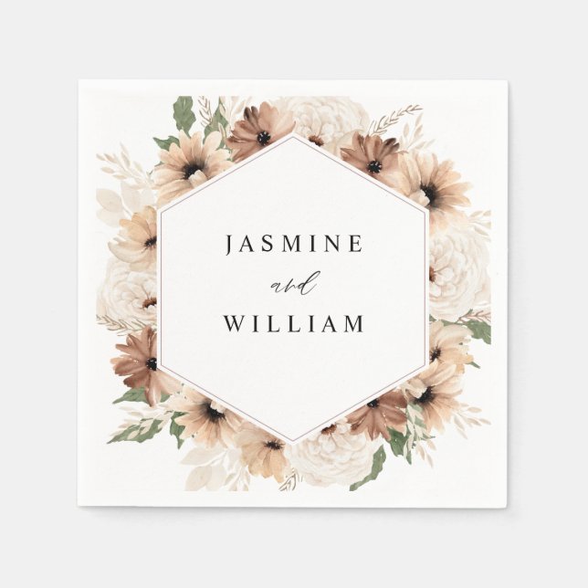 Rustic Neutral Boho Floral Name Napkins (Front)