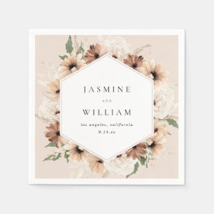 Rustic Neutral Boho Floral Name S2 - Beige Napkin