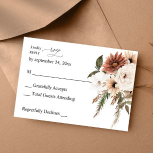 Rustic Neutral Boho Floral no Meal RSVP Card