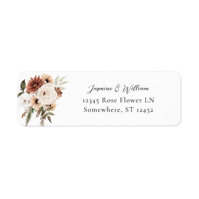 Rustic Neutral Boho Floral S2 Return Address Label (Front)