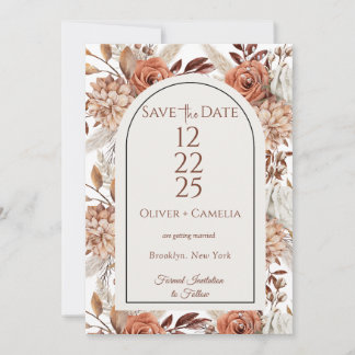 Rustic Neutral Boho Floral Save The Dates Invitation