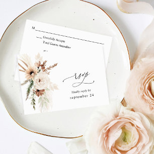Rustic Neutral Boho Floral w Meal RSVP 2 Card