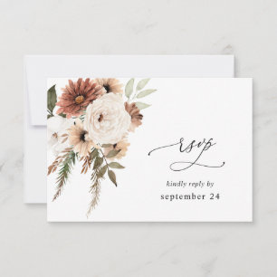 Rustic Neutral Boho Floral w Meal RSVP Card