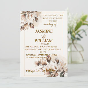 Rustic Neutral Boho Floral Wedding invitation