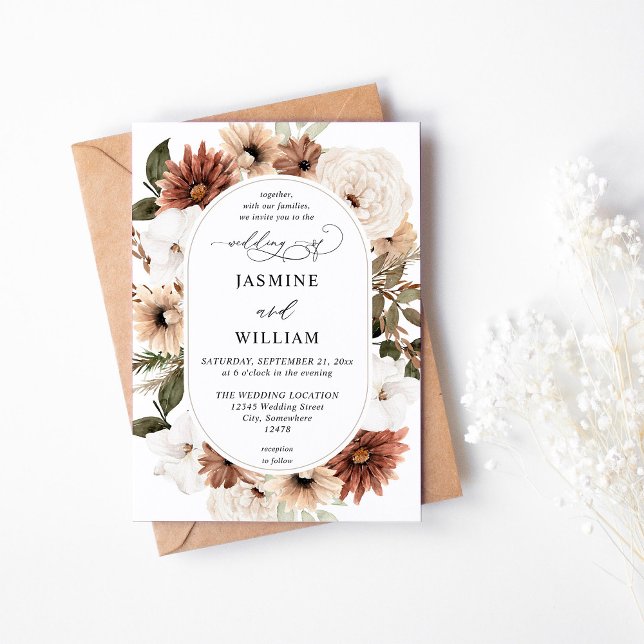 Rustic Neutral Boho Floral Wedding Invitation (Creator Uploaded)