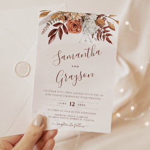 Rustic Neutral Boho Floral Wedding Invitation