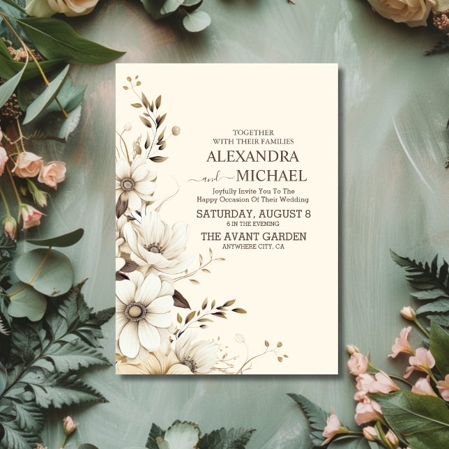 Rustic Neutral Boho Floral Wedding Invitation (Creator Uploaded)