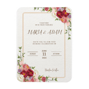 Rustic Neutral Boho Floral Wedding Invitation Magnet