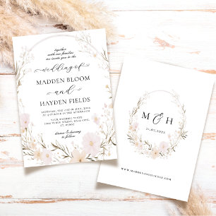 Rustic Neutral Boho Floral Wildflower Wedding Invitation