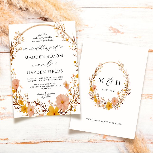 Rustic Neutral Boho Floral Wildflower Wedding Invitation (Creator Uploaded)