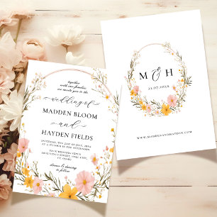 Rustic Neutral Boho Floral Wildflower Wedding Invitation