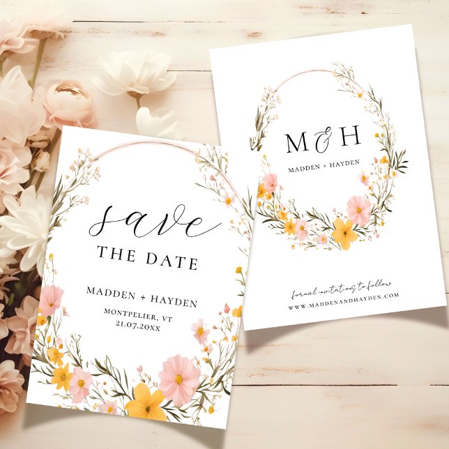 Rustic Neutral Boho Floral Wildflower Wedding Save The Date (Creator Uploaded)