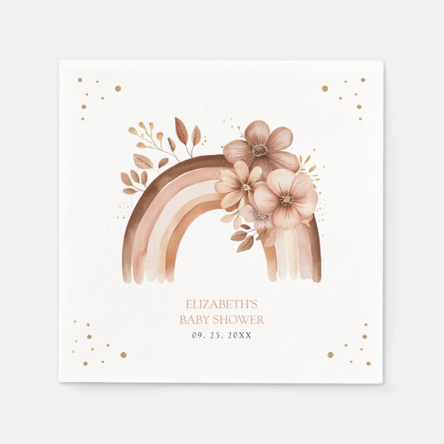Rustic Neutral Boho Watercolor Rainbow Baby Shower Napkin (Front)