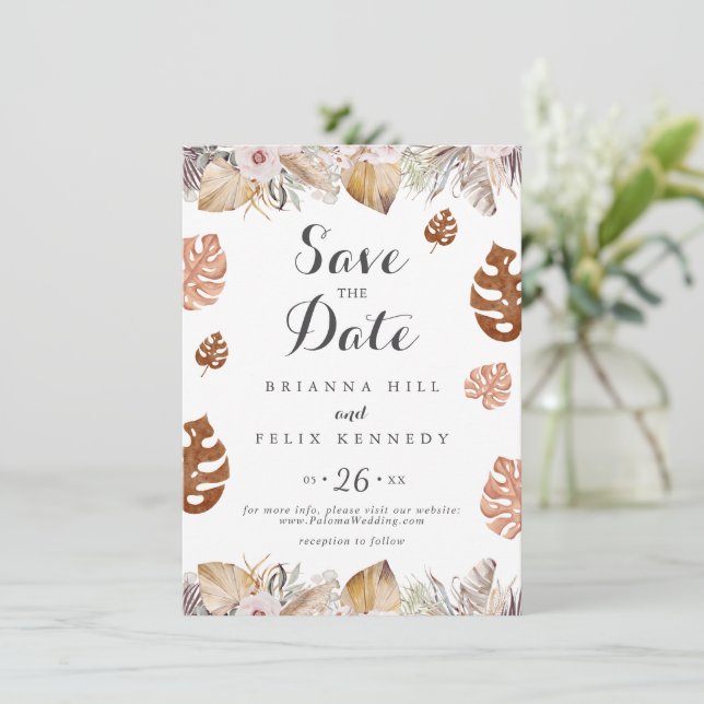 Rustic Neutral Boho Wedding Save The Date (Standing Front)