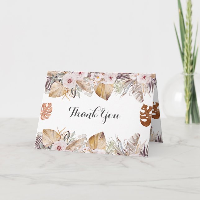 Rustic Neutral Boho Wedding Thank You Card (Front)
