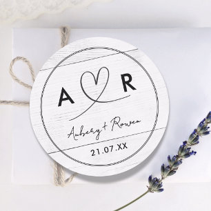 Rustic Neutral Boho Wood Look Cute Script Heart Classic Round Sticker