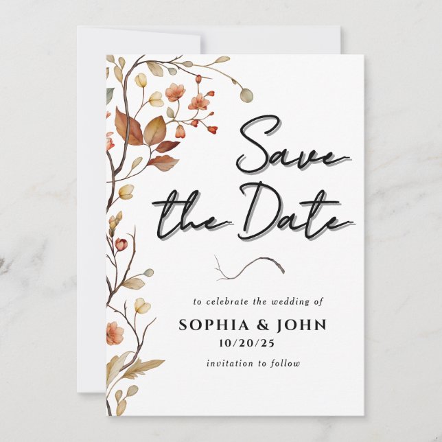 Rustic Neutral Botanical Elegant Save The Date (Front)
