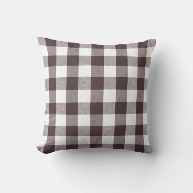 Rustic Neutral Brown White Gingham Buffalo Plaid  Cushion (Front)