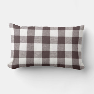Rustic Neutral Brown White Gingham Buffalo Plaid  Lumbar Cushion