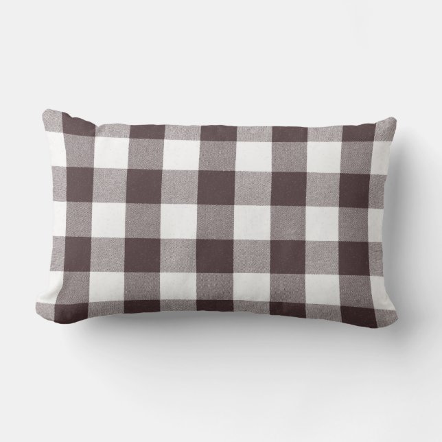 Rustic Neutral Brown White Gingham Buffalo Plaid  Lumbar Cushion (Front)