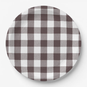 Rustic Neutral Brown White Gingham Buffalo Plaid  Paper Plate