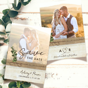 Rustic Neutral Burlap Wood Eucalyptus Boho Photo Save The Date
