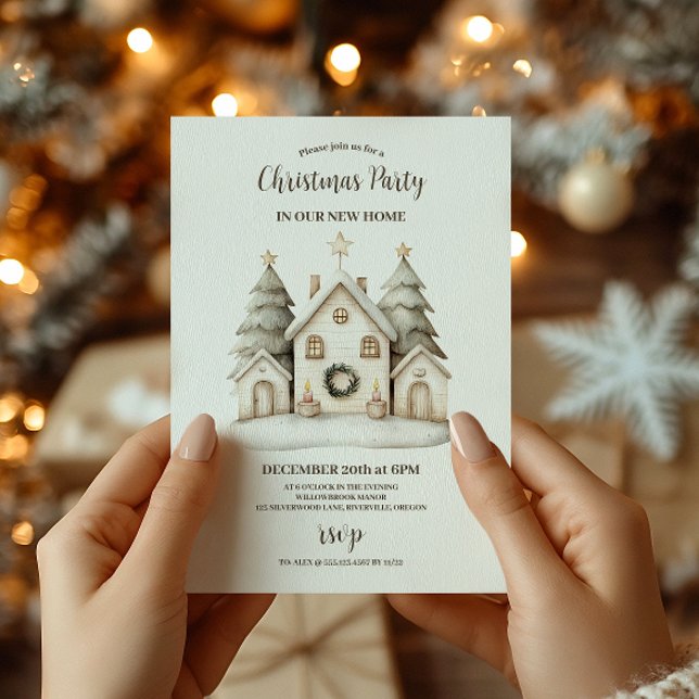 Rustic Neutral Christmas Party Invitation (Creator Uploaded)