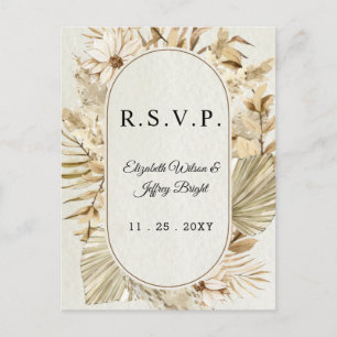 Rustic Neutral Earthy Boho Pampas Grass RSVP Invitation Postcard