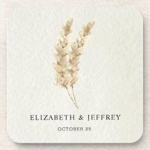 Rustic Neutral Earthy Boho Pampas Grass Wedding   Coaster
