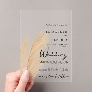 Rustic Neutral Earthy Boho Pampas Grass Wedding In Acrylic Invitations