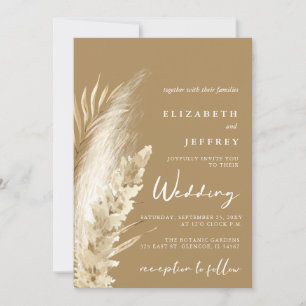 Rustic Neutral Earthy Boho Pampas Grass Wedding  Invitation