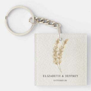 Rustic Neutral Earthy Boho Pampas Grass Wedding Key Ring