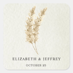 Rustic Neutral Earthy Boho Pampas Grass Wedding  Square Sticker