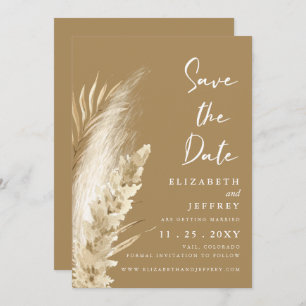 Rustic Neutral Earthy Boho Pampas Save the Date Announcement