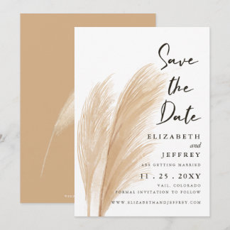Rustic Neutral Earthy Boho Pampas Save the Date    Announcement