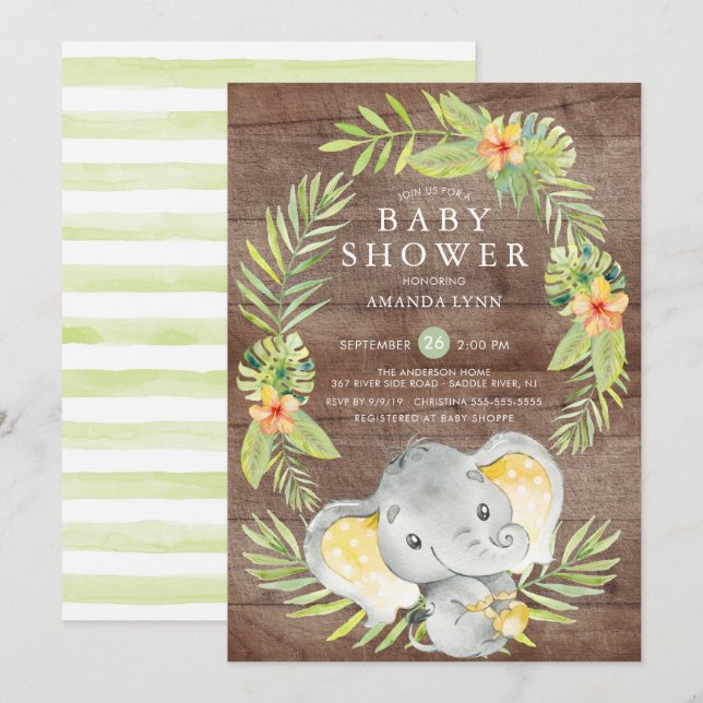 Rustic Neutral Elephant Baby Shower Invitation (Front/Back)