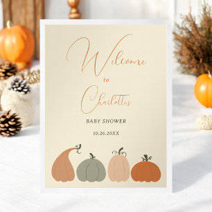 Rustic Neutral Fall Pumpkin Baby Shower Welcome Poster