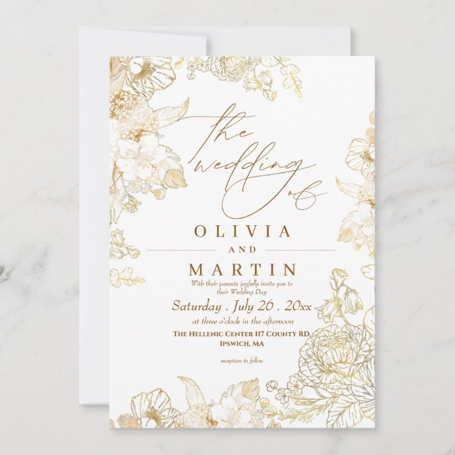 Rustic Neutral flora Rose Gold Wedding  Invitation (Front)