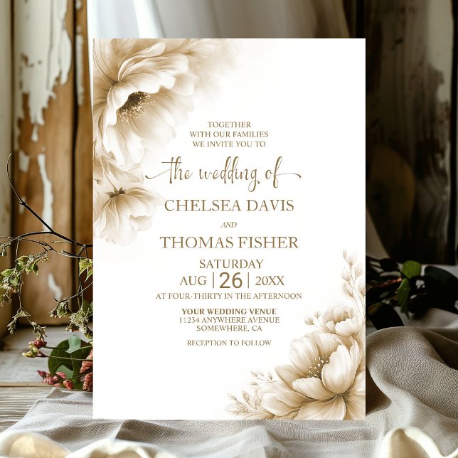 Rustic Neutral Floral Wedding Invitation (Creator Uploaded)