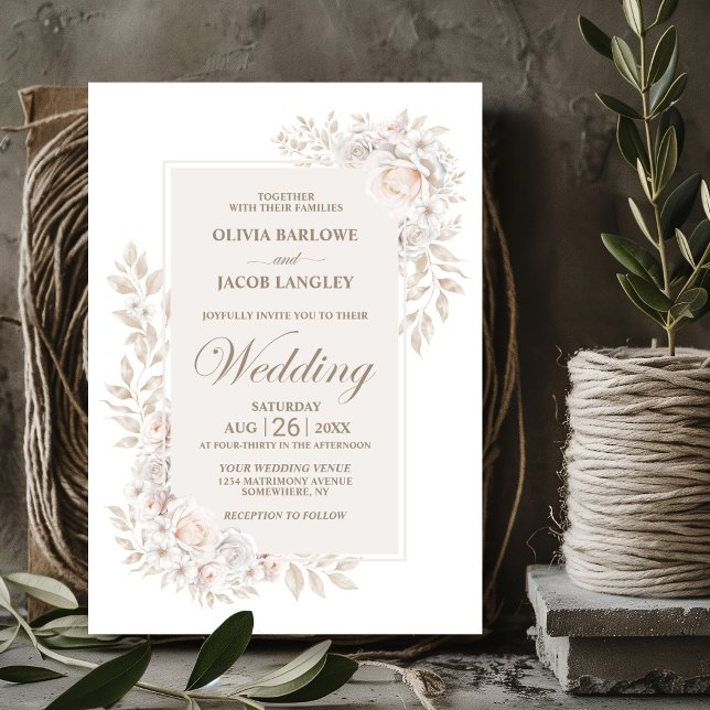 Rustic Neutral Floral Wedding Invitation (Creator Uploaded)