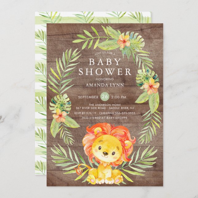 Rustic Neutral Lion Baby Shower Invitation (Front/Back)