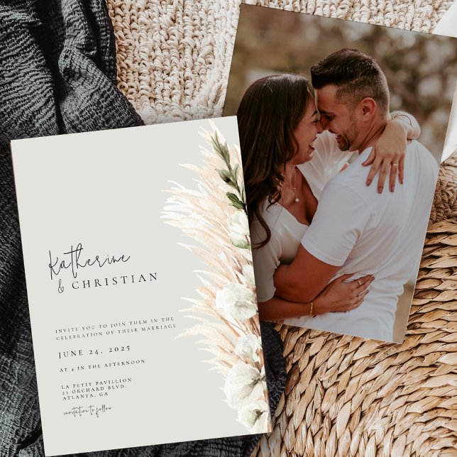 Rustic Neutral Minimalist Photo Wedding Invitation (Creator Uploaded)
